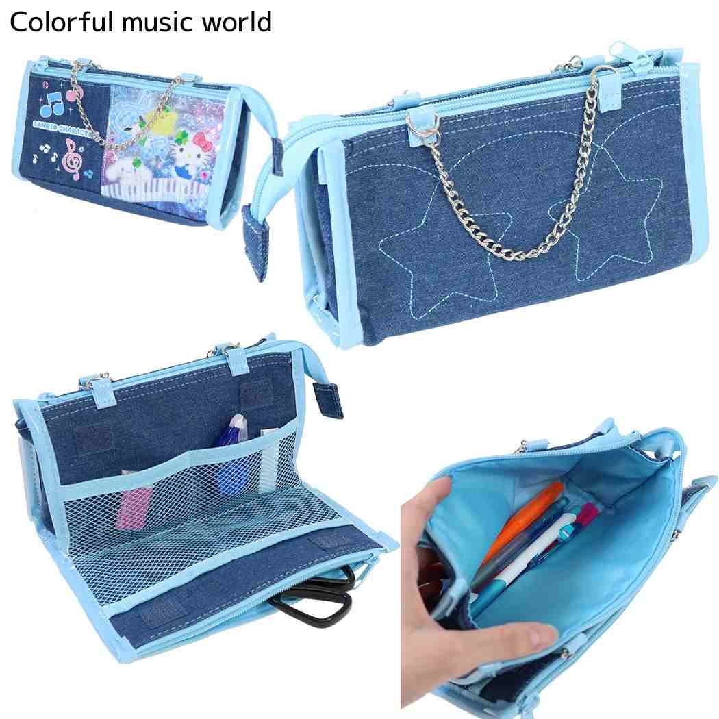 サンリオキャラクターズ ペンケース デニムWファスナーペンポーチ 平成ファンシー Colorful music world Sanrio カミオジャパン