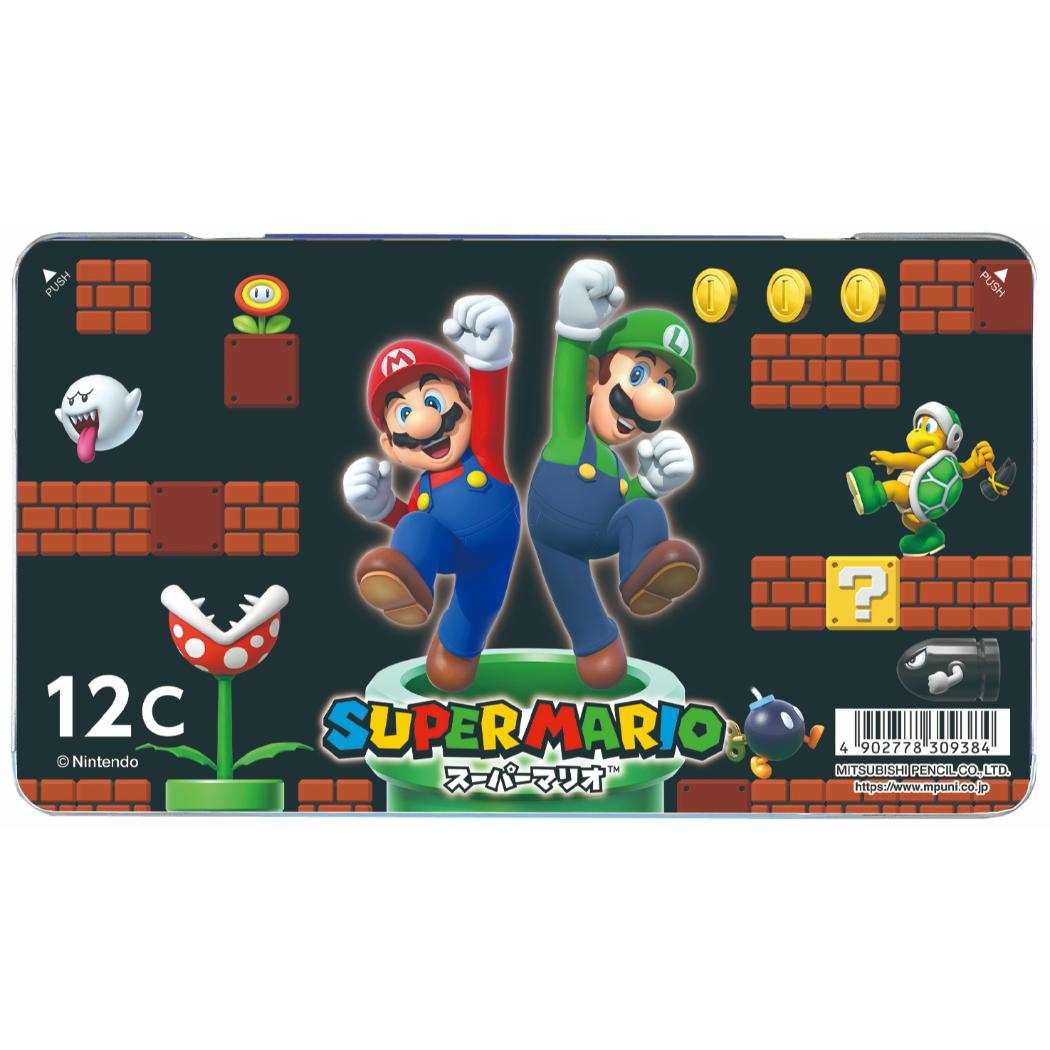 スーパーマリオ 鉛筆 缶入り12色いろえんぴつ 新入学 nintendo 三菱鉛筆 小学生 新学期 書きやすい キャラクター グッズ メール便可 シネマコレクション