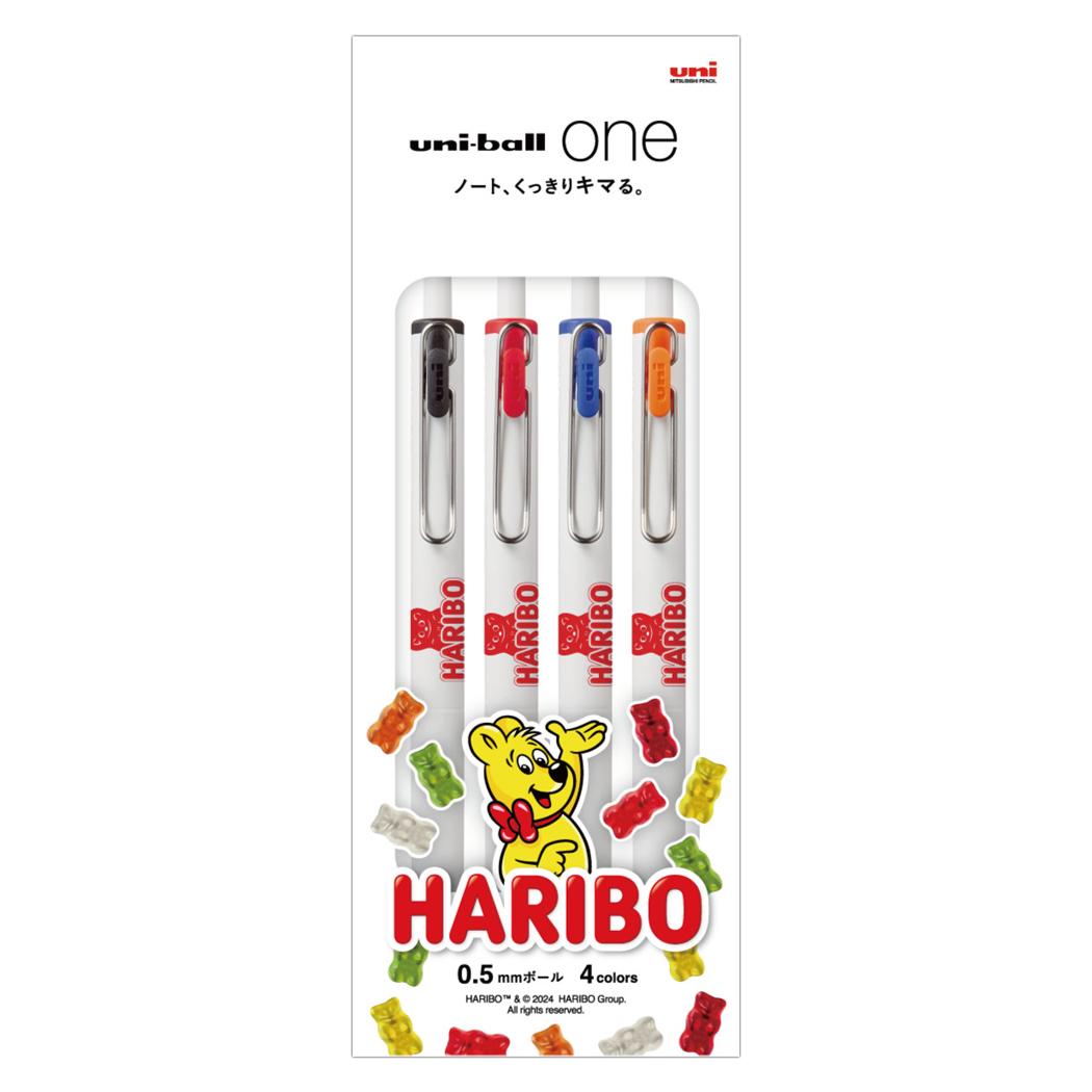 HARIBO ハリボー ボールペン ユニボールワン 0.5mm 4色セット お菓子パッケージ 三菱鉛筆 新学期準備文具 事務用品 uni-ball ONE グッズ メール便可 シネマコレクション