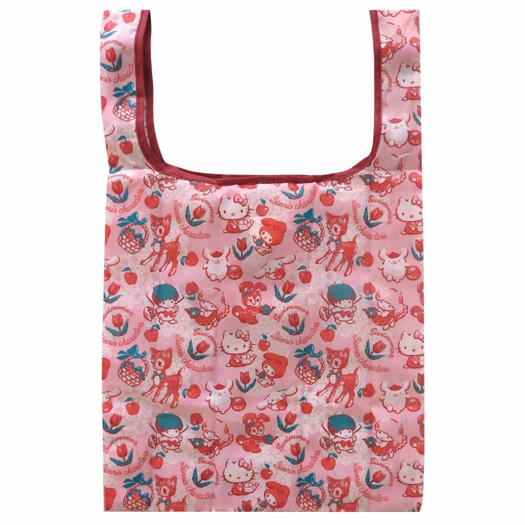スイマーxサンリオキャラクターズ ショッピングバッグ 折り畳みエコバッグ ピンク SWIMMERxSANRIO 三金商事 お買い物かばん キャラクター グッズ メール便可 シネマコレクション