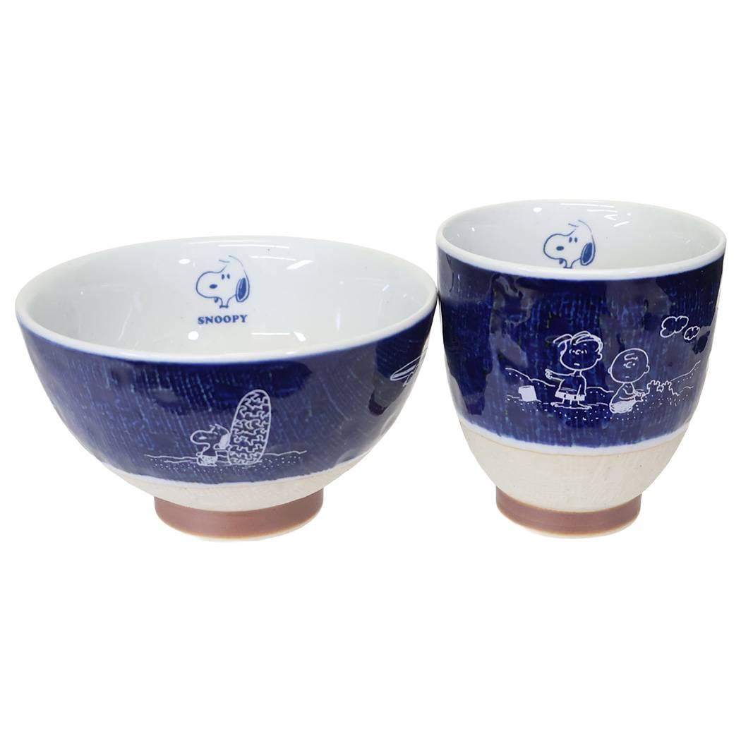 スヌーピー 食器セット 茶碗・湯呑みセット 藍色 ピーナッツ マリモクラフト