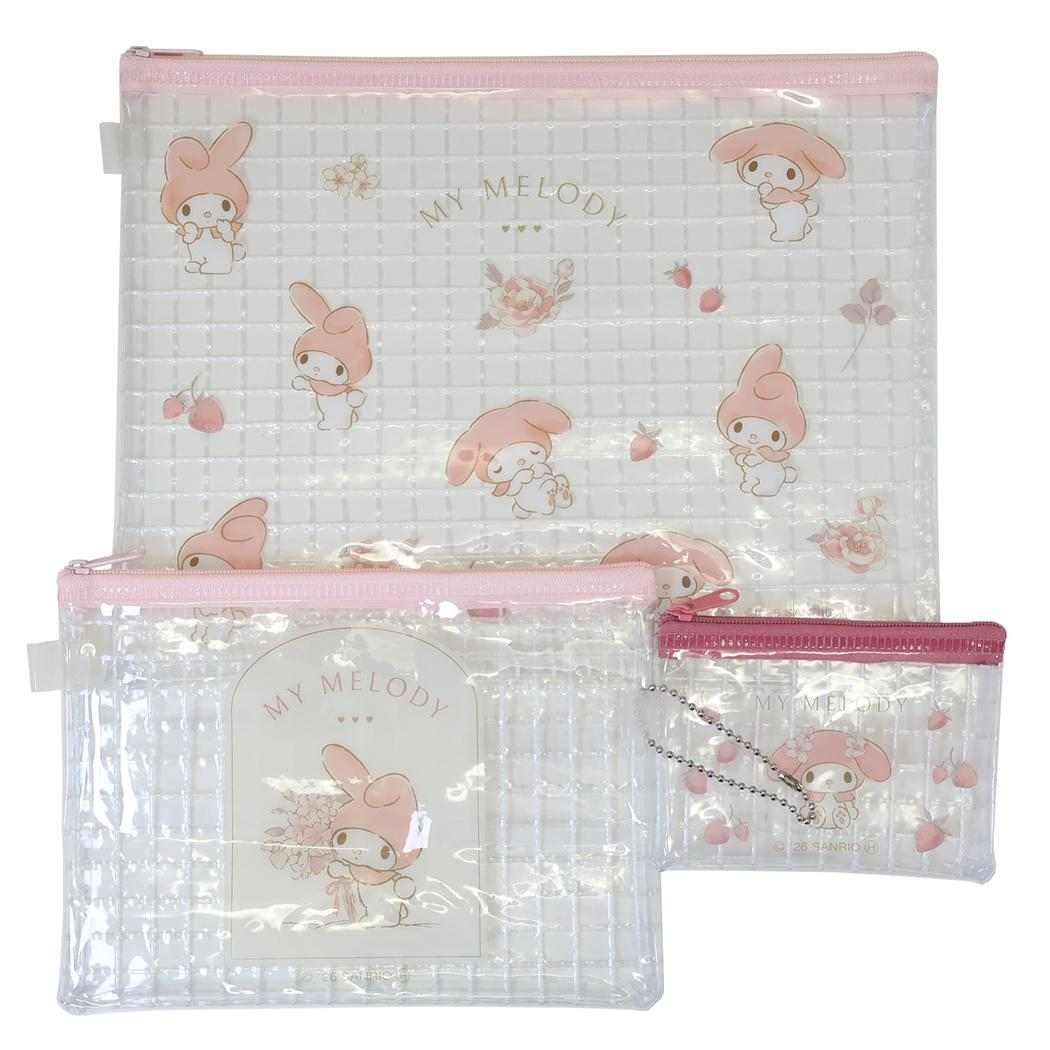 マイメロディ 平ポーチ大中小3点セット PVC3連ポーチ サンリオ マリモクラフト