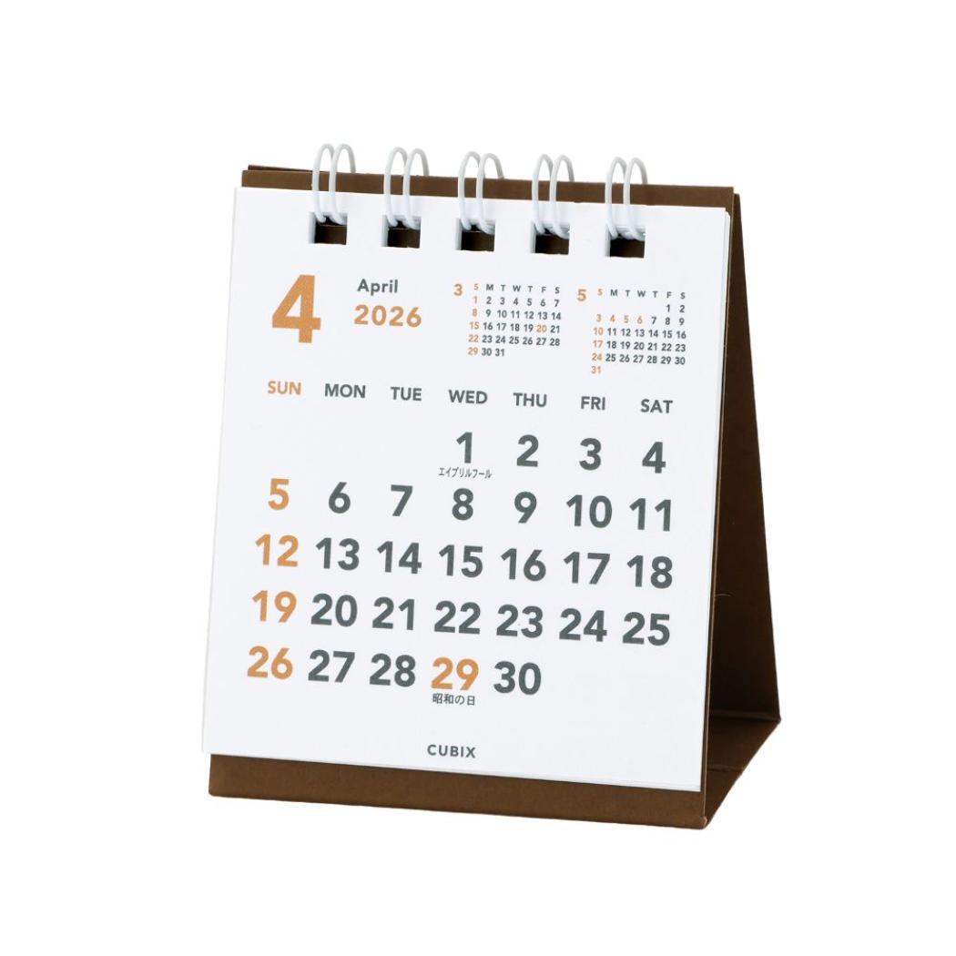 ベーシック プチプチ卓上カレンダー 2026Calendar 卓上カレンダー2026年 4月始まり ホワイト エムプラン 実用 シンプル 令和8年 メール便可 シネマコレクション