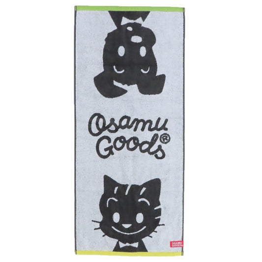 オサムグッズ フェイスタオル 抗菌防臭 パイルジャカードシャーリングロングタオル モノクロモード Osamu Goods 丸眞 織りネーム 朱子ヘム 汗拭きタオル キャラクター グッズ メール便可 シネマコレクション