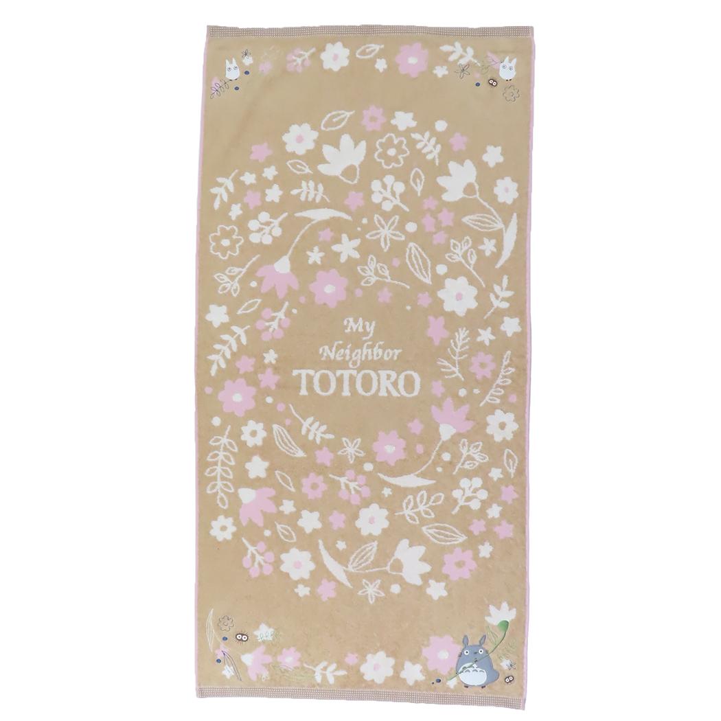 となりのトトロ バスタオル 防菌防臭 無撚糸オーガニックコットンパイルジャカードビッグタオル アンティークリーフ スタジオジブリ 丸眞 リネン混紡糸 アップリケ刺繍 お風呂タオル キャラクター グッズ シネマコレクション