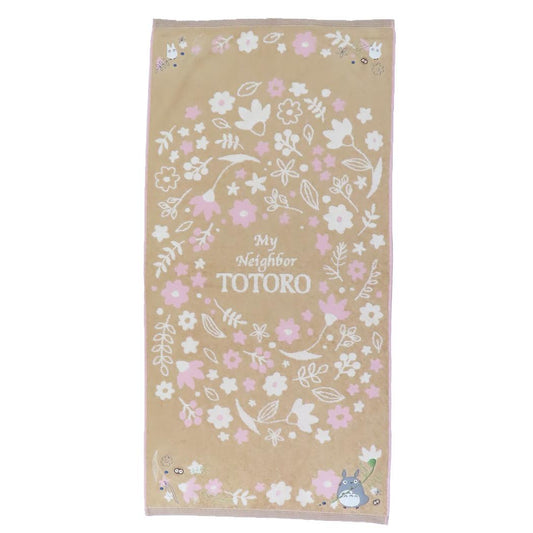 となりのトトロ バスタオル 防菌防臭 無撚糸オーガニックコットンパイルジャカードビッグタオル アンティークリーフ スタジオジブリ 丸眞 リネン混紡糸 アップリケ刺繍 お風呂タオル キャラクター グッズ シネマコレクション