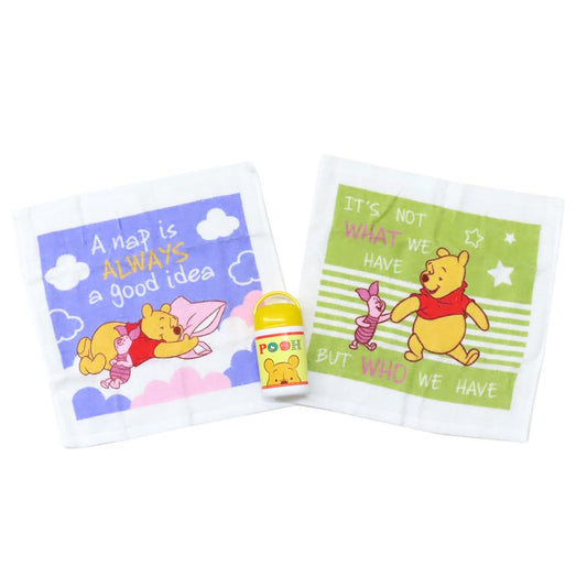 くまのプーさん ハンドタオル ハンドタオル2枚組 しあわせなじかん ディズニー 丸眞 円筒ケース付き ハンドタオル2枚セット おしぼりタオル キャラクター グッズ シネマコレクション