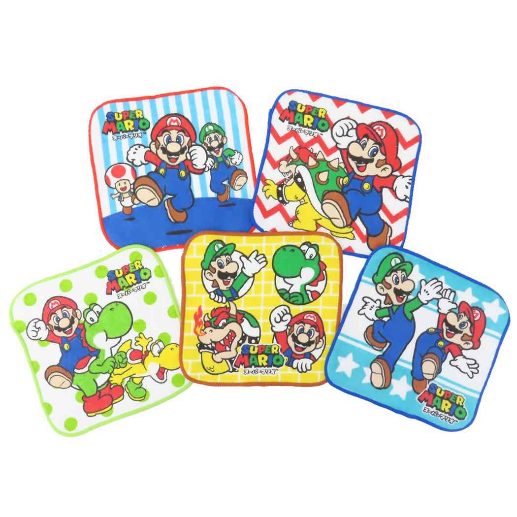 スーパーマリオ ミニタオル マリオワールド 5枚組 丸眞 入園入学準備雑貨 キャラクター グッズ シネマコレクション