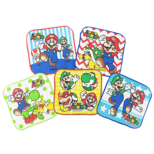 スーパーマリオ ミニタオル マリオワールド 5枚組 丸眞 入園入学準備雑貨 キャラクター グッズ シネマコレクション