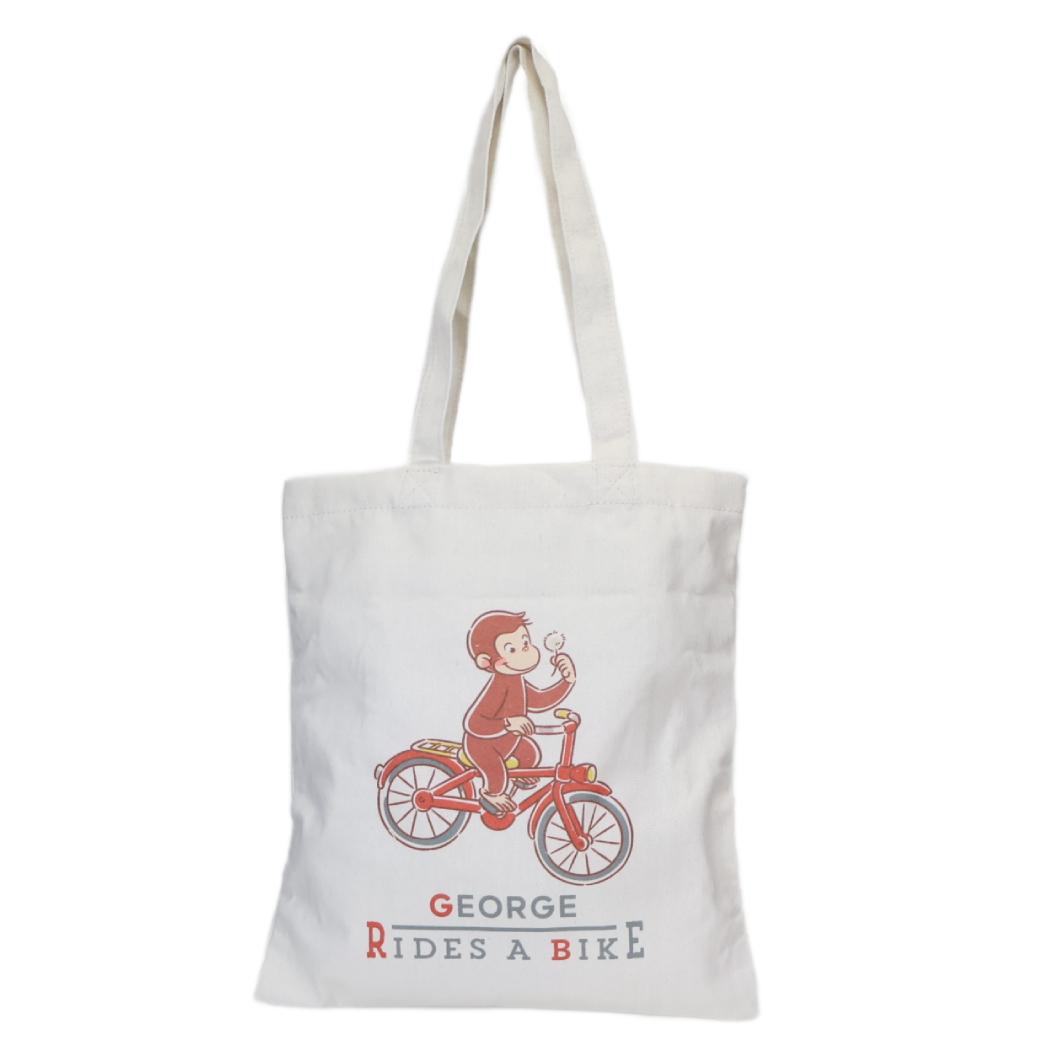 おさるのジョージ トートバッグ オーガニックコットンバッグ 花と自転車 丸眞 手提げかばん 絵本キャラクター グッズ シネマコレクション