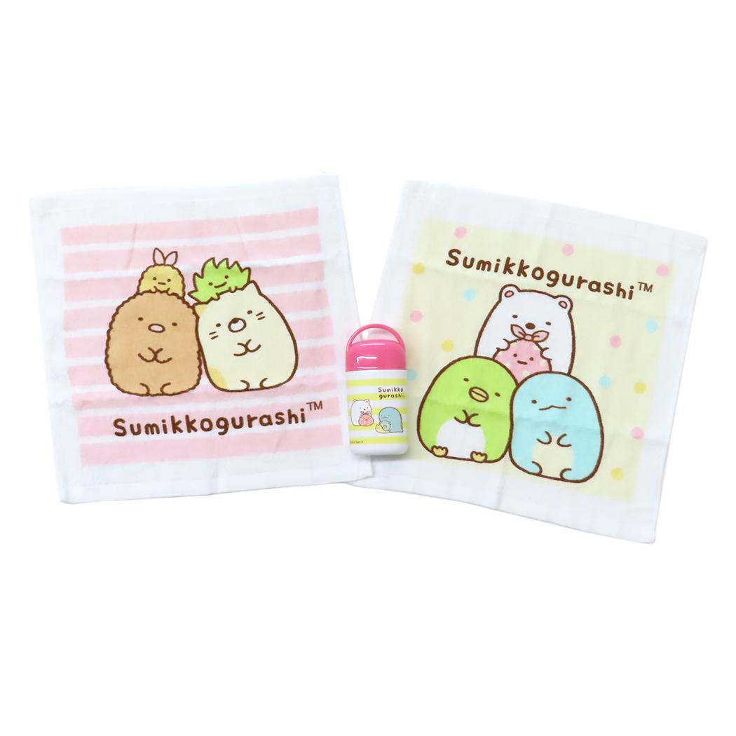 すみっコぐらし ハンドタオル ハンドタオル2枚組 すみっコでいっしょ サンエックス 丸眞 円筒ケース付き ハンドタオル2枚セット おしぼりタオル キャラクター グッズ シネマコレクション