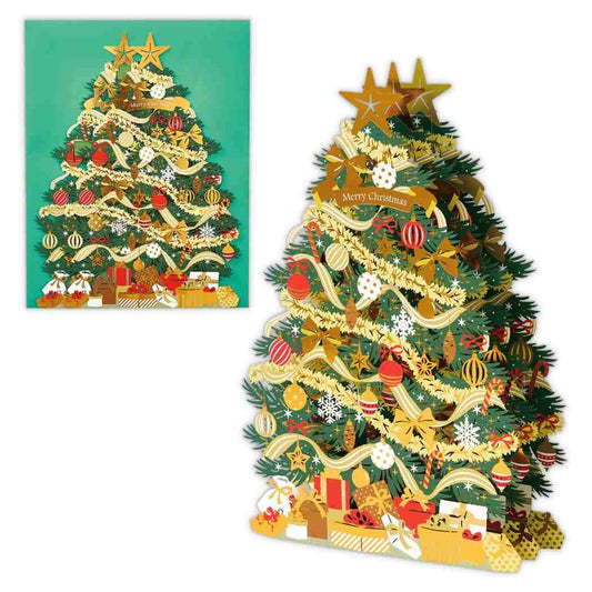 クリスマスカード レーザーカットカード 立体カード LG金箔ゴールドリボンツリー 日本ホールマーク Xmas メッセージカード グッズ メール便可 シネマコレクション