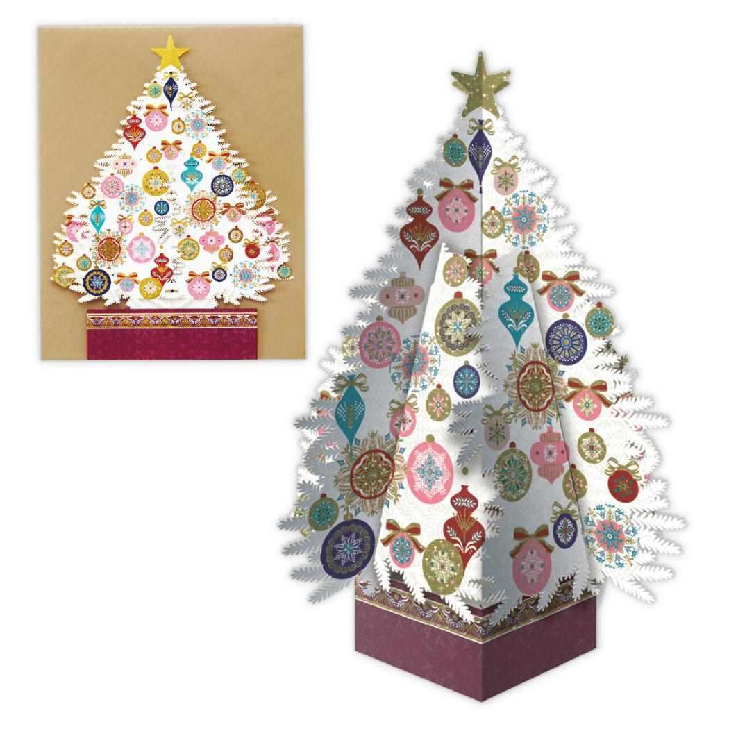 クリスマスカード レーザーカットカード 立体カード レーザー 箔ホワイトツリー 日本ホールマーク Xmas メッセージカード グッズ メール便可 シネマコレクション