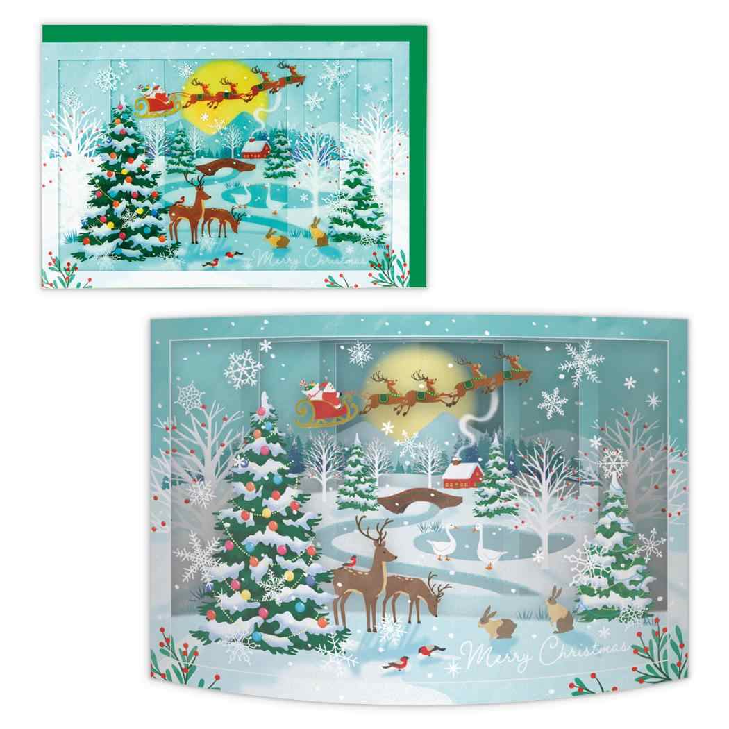 クリスマスカード 飾って楽しめるカード 立体カード カーブ月とサンタクロース 日本ホールマーク Xmas メッセージカード グッズ メール便可 シネマコレクション