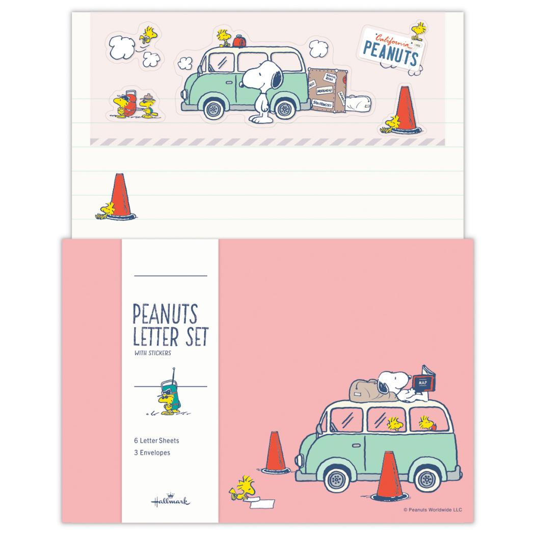 スヌーピー 手紙セット レターセット SNHJ車 ピンク ピーナッツ 日本ホールマーク 便箋＆封筒 キャラクター グッズ メール便可 シネマコレクション