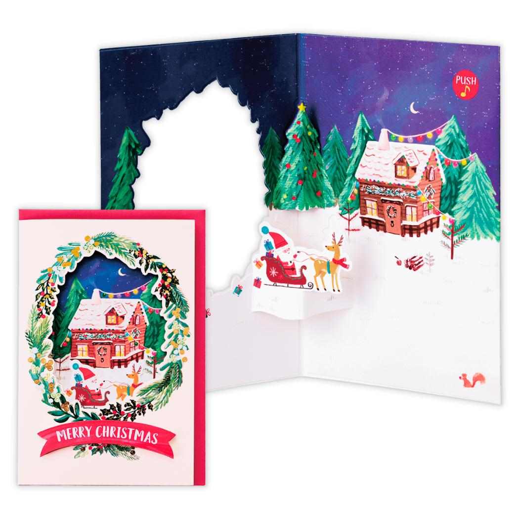 クリスマスカード 立体オルゴールカード リースの窓 日本ホールマーク Xmas メッセージカード グッズ メール便可 シネマコレクション