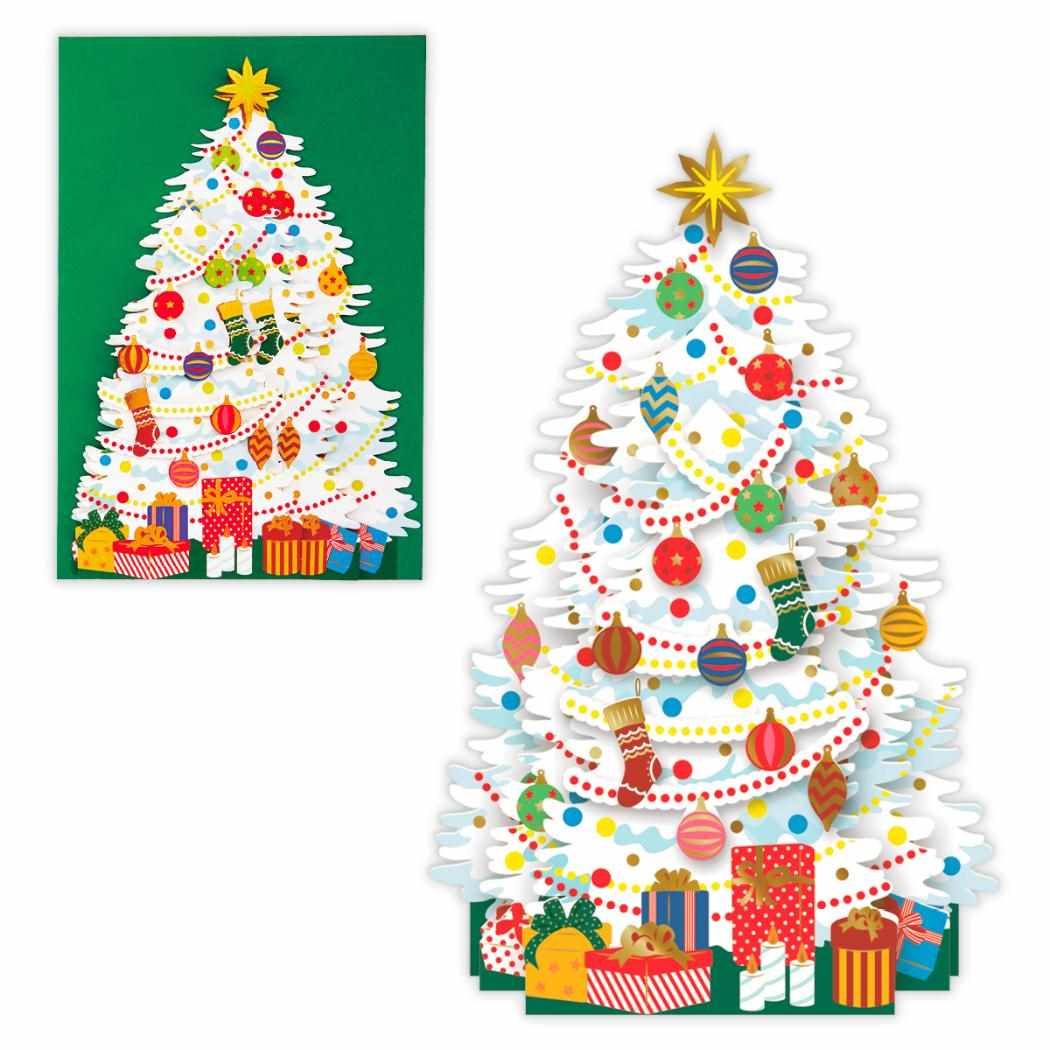 クリスマスカード クリスマスツリーカード 立体カード スライドホワイトツリー 日本ホールマーク Xmas メッセージカード グッズ メール便可 シネマコレクション
