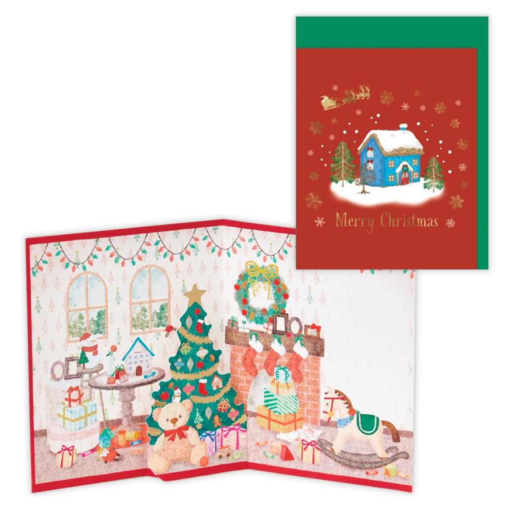 クリスマスカード ミニカード 立体カード ミニレッドクリスマスハウス 日本ホールマーク Xmas メッセージカード グッズ メール便可 シネマコレクション