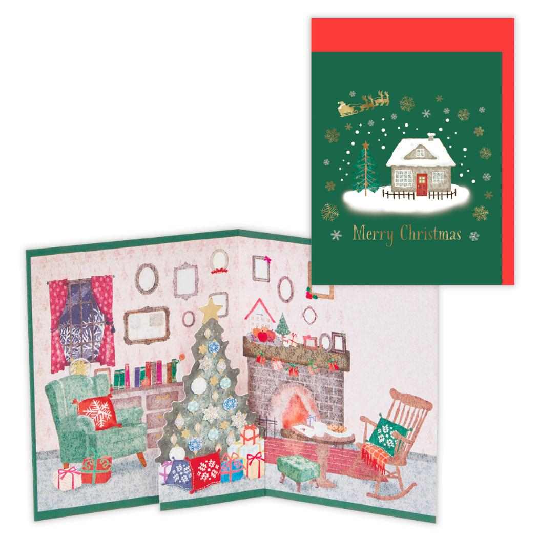 クリスマスカード ミニカード 立体カード ミニグリーンクリスマスハウス 日本ホールマーク Xmas メッセージカード グッズ メール便可 シネマコレクション