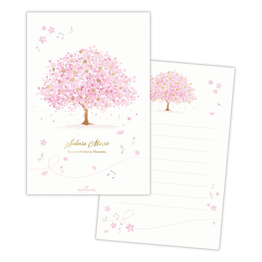 ポストカード 桜柄ハガキ箋 ヨコ罫線 1柄8枚入り サクラミュージック 日本ホールマーク 入学 卒業 お祝いメッセージ はがき箋 手紙 グッズ メール便可 シネマコレクション