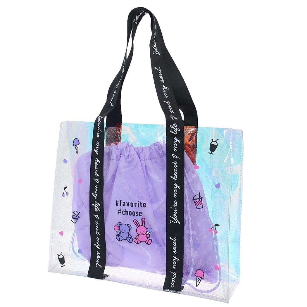 プールバッグ ラメ＆オーロラトートビーチバッグ BLACK ニシオ 海プール サマーレジャー用品 女の子 グッズ シネマコレクション
