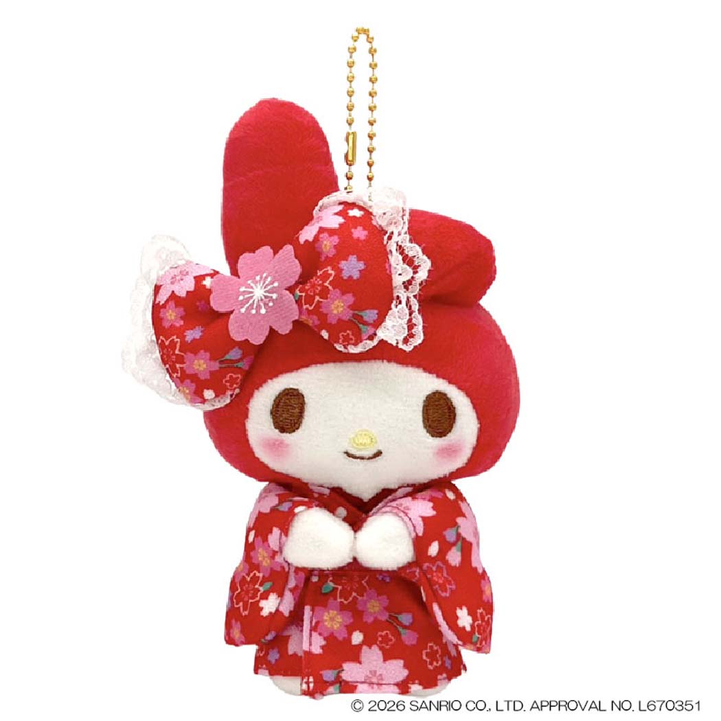 マイメロディ マスコット ミニぬいぐるみボールチェーン RD 桜着物 サンリオ ナカジマ プレゼント キャラクター グッズ シネマコレクション
