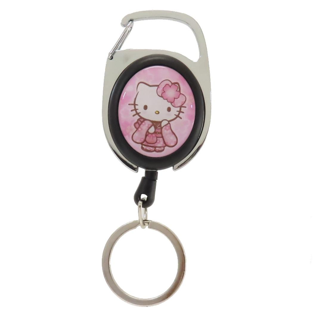ハローキティ リール付きキーホルダー メタリール 桜着物 サンリオ ナカジマ 伸びるキーリング キャラクター グッズ シネマコレクション