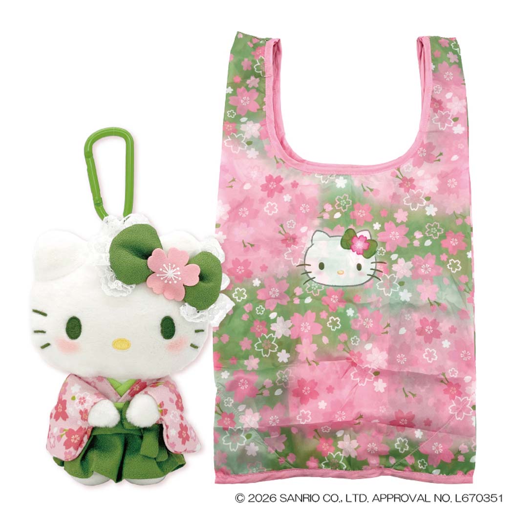 ハローキティ エコバッグ ぬいぐるみエコバッグ 抹茶着物 サンリオ ナカジマ ぬいぐるみショッピングバッグ お買い物かばん キャラクター グッズ シネマコレクション