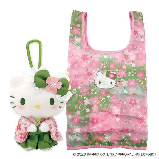 ハローキティ エコバッグ ぬいぐるみエコバッグ 抹茶着物 サンリオ ナカジマ ぬいぐるみショッピングバッグ お買い物かばん キャラクター グッズ シネマコレクション