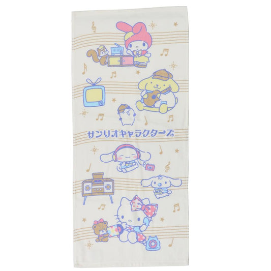 サンリオキャラクターズ フェイスタオル プリントロングタオル レトロミュージック サンリオ 野村タオル 新生活雑貨 キャラクター グッズ メール便可 シネマコレクション