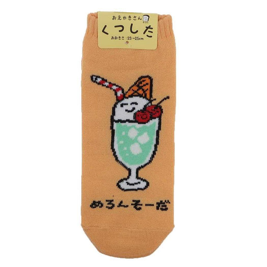 おえかきさん 女性用靴下 ANKLE SOCKS LADIES めろんそーださん！ オクタニ 大人向け かわいい レディース グッズ メール便可 シネマコレクション