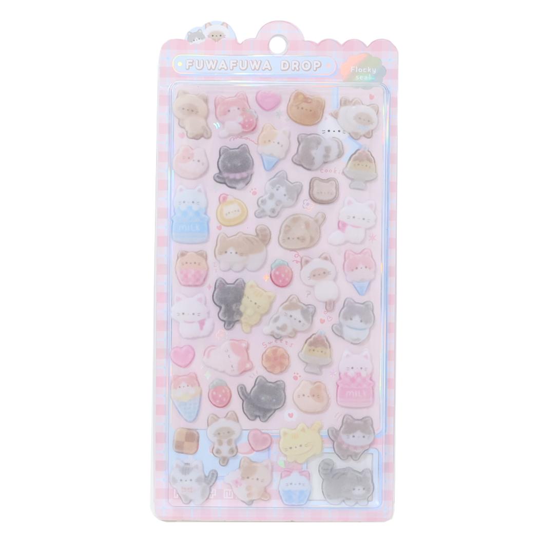 【お一人様1つまで】 シールシート ボンボンドロップシール（フロッキー） ねこねこふわ デコシール 手帳 クーリア