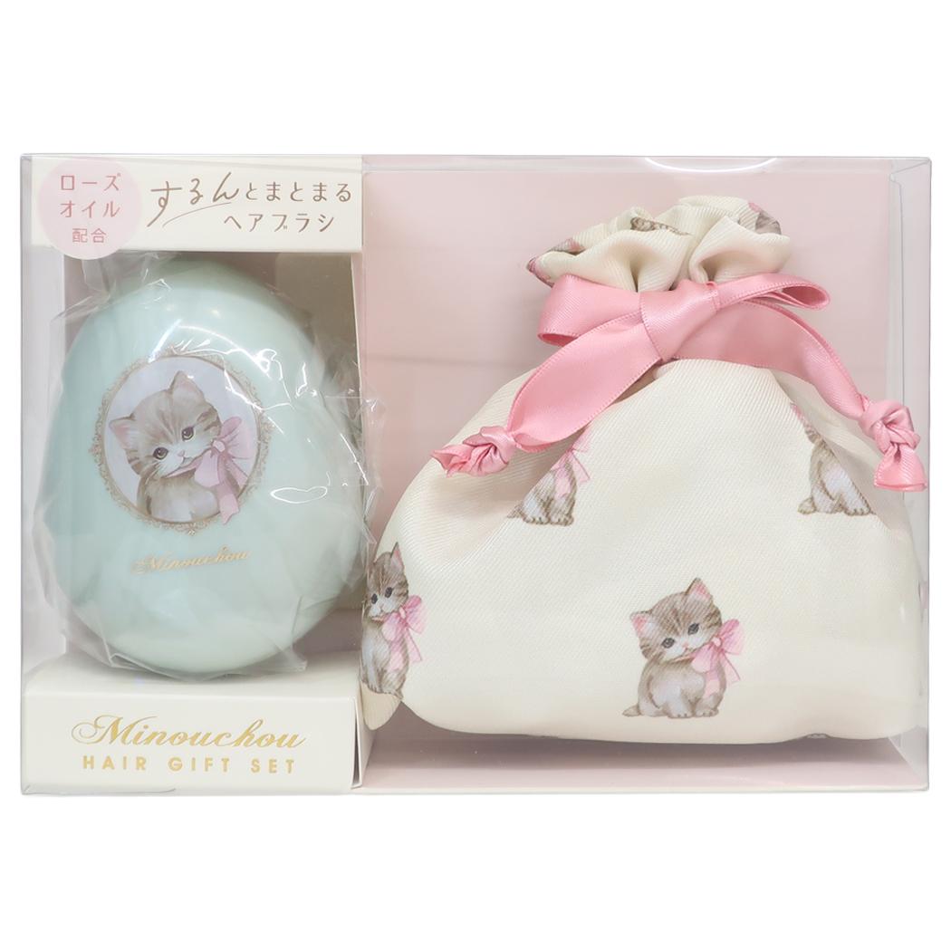 ミヌシュ ブラシ ヘアブラシ＆巾着 マンチカン ねこ クーリア プレゼント かわいい グッズ シネマコレクション