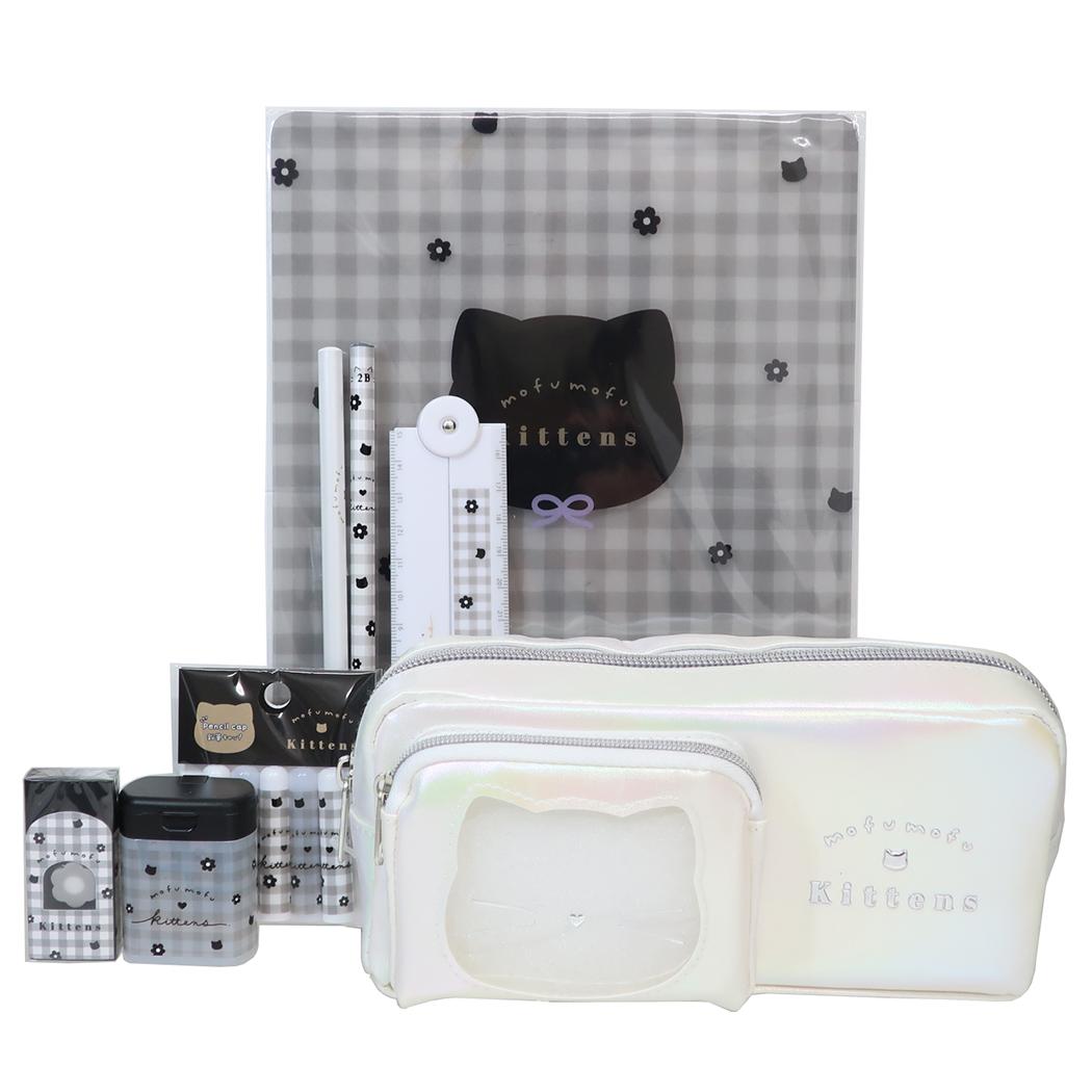 モフモフアニマルズ 文具セット 8点文房具セット ホワイト チェック クーリア 新学期準備文具 かわいい グッズ シネマコレクション