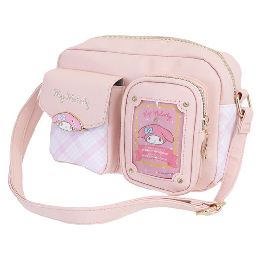 サンリオ 肩掛けカバン ショルダーバッグ 合皮 チェック プレート 2ポケット クリアポケット マイメロディ Sanrio ラビット