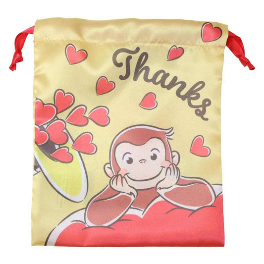 おさるのジョージ 巾着袋 リボン巾着 スマイル ハート Curious George スモールプラネット ギフト コスメポーチ かわいい 絵本キャラクター グッズ メール便可 シネマコレクション