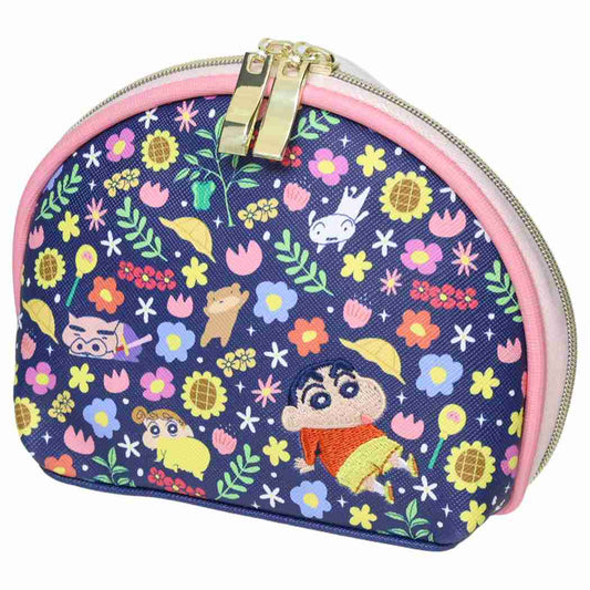 クレヨンしんちゃん コスメポーチ シェルポーチ フラワー ネイビー スモールプラネット 小物入れ アニメキャラクター グッズ シネマコレクション