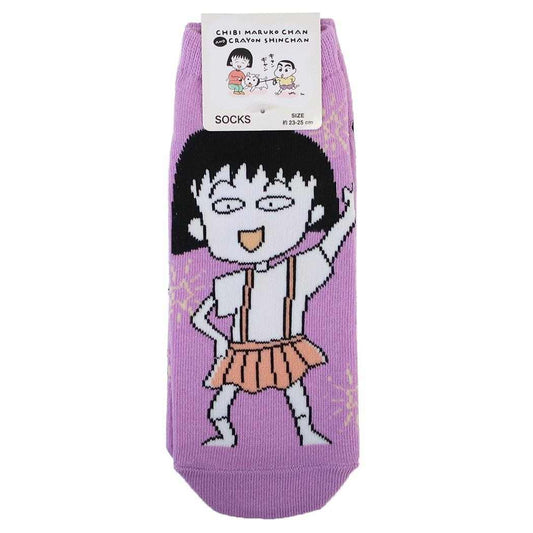 ちびまる子ちゃんxクレヨンしんちゃん 女性用靴下 レディースソックス じゃ パープル スモールプラネット