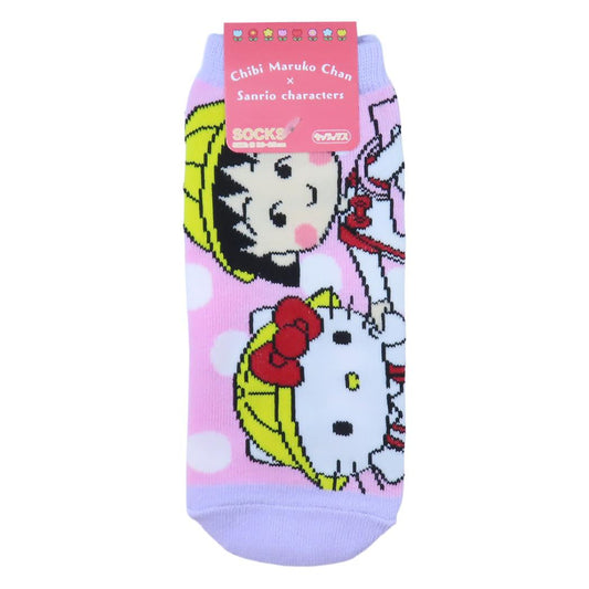 ちびまる子ちゃんxサンリオキャラクター 女性用靴下 レディースソックス まる子 ハローキティ 通学 Sanrio スモールプラネット キャラックス 大人向け キャラクター グッズ メール便可 シネマコレクション