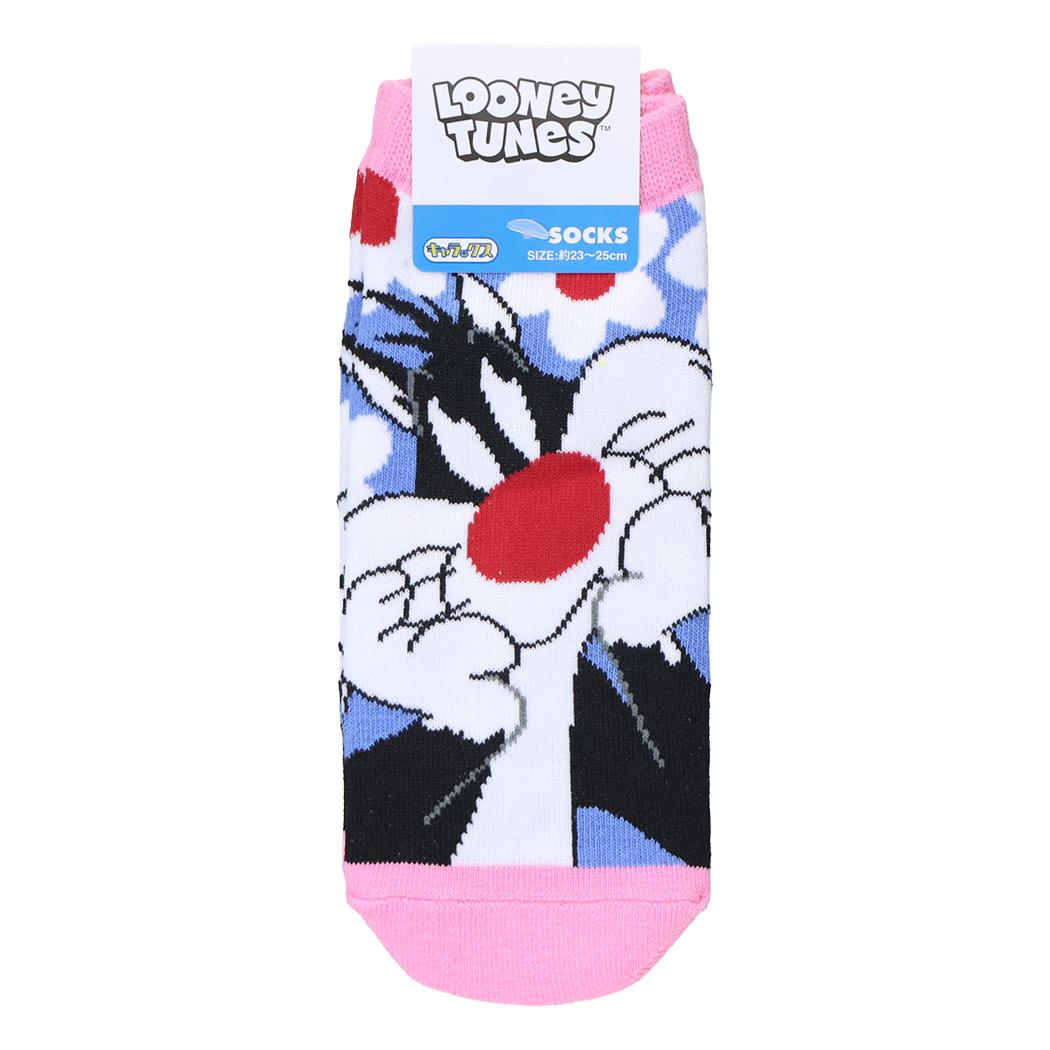 ルーニーテューンズ 女性用靴下 レディースソックス シルベスター/キャット/お花BL LOONEY TUNES スモールプラネット