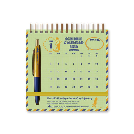 Anterique 2026Calendar 卓上カレンダー2026年 スクリブルカレンダー ペン付き 新日本カレンダー かわいい 持ち運び 令和8年暦 メール便可 シネマコレクション