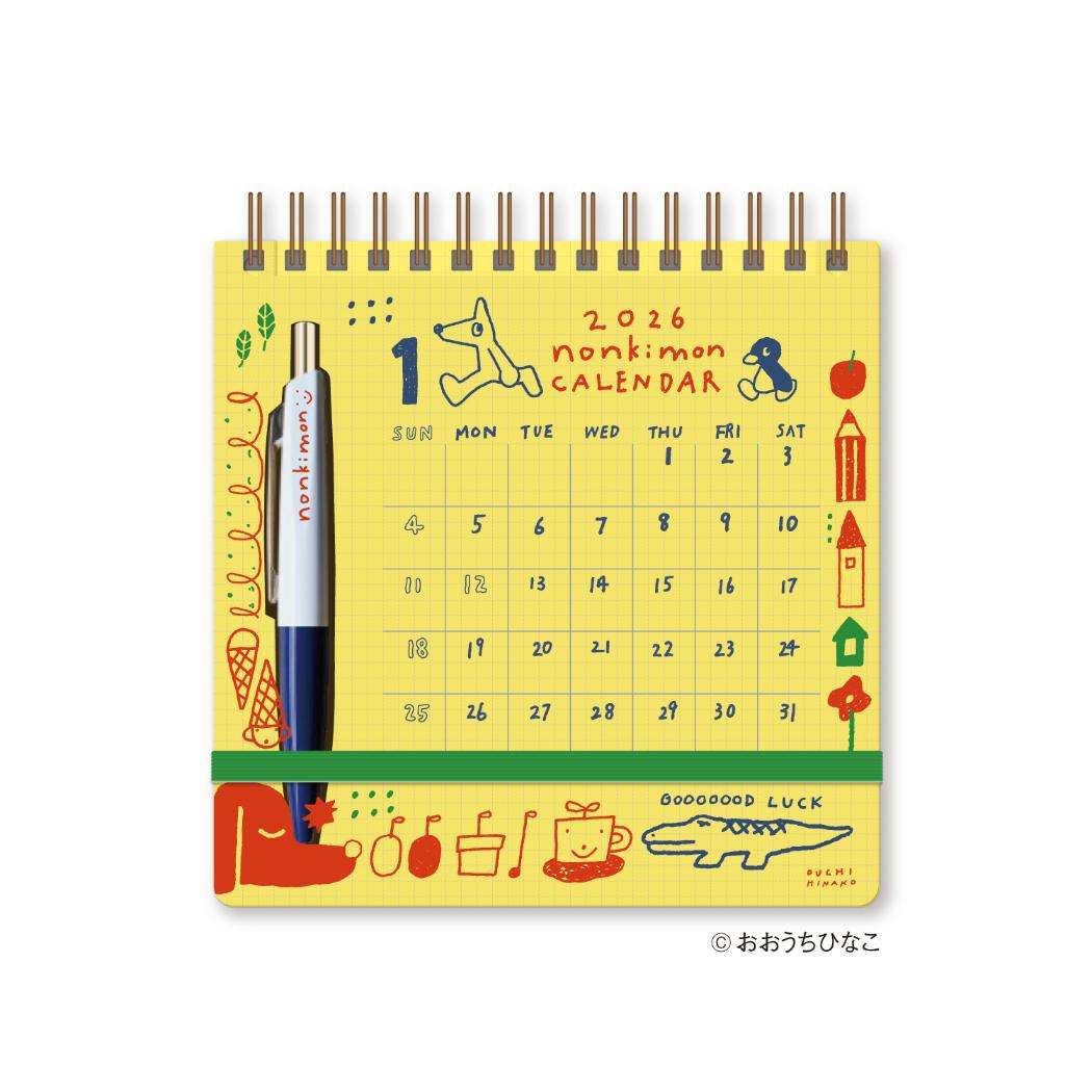 おおうちひなこ 2026Calendar 卓上カレンダー2026年 スクリブルカレンダー ペン付き 新日本カレンダー かわいい 持ち運び 令和8年暦 メール便可 シネマコレクション