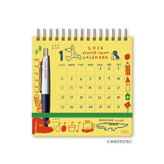 おおうちひなこ 2026Calendar 卓上カレンダー2026年 スクリブルカレンダー ペン付き 新日本カレンダー かわいい 持ち運び 令和8年暦 メール便可 シネマコレクション