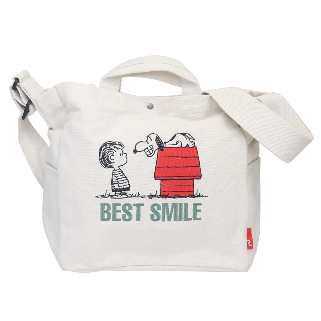 スヌーピー ショルダーバッグ IP.MED.2way.Peanuts-0A MEDIUMコットンバッグ Ivory ピーナッツ ルートート トートバッグ 手提げかばん 斜め掛け 2way キャラクター グッズ シネマコレクション