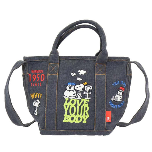 スヌーピー ショルダーバッグ IP.デリ.シシュウ.Peanuts-0M デニムミニバッグ ショルダー付 GRAY ピーナッツ ルートート 手提げかばん 斜め掛け 肩掛けカバン キャラクター グッズ シネマコレクション