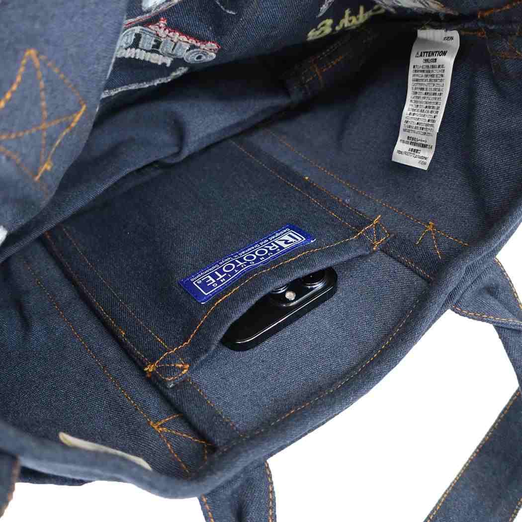 スヌーピー トートバッグ デニム染めコットン2wayバッグ IP.デリ.シシュウ.Peanuts-1K Navy ピーナッツ ルートート