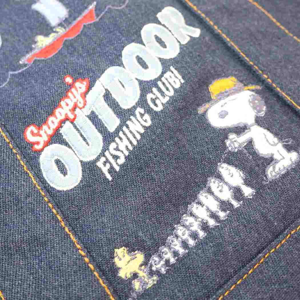 スヌーピー トートバッグ デニム染めコットン2wayバッグ IP.デリ.シシュウ.Peanuts-1K Navy ピーナッツ ルートート