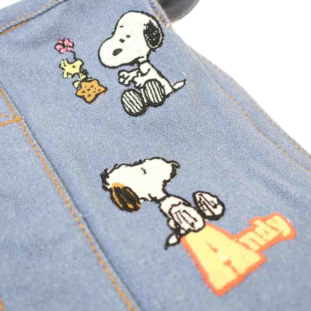 スヌーピー トートバッグ デニム染めコットン2wayバッグ IP.デリ.シシュウ.Peanuts-1K Sax ピーナッツ ルートート