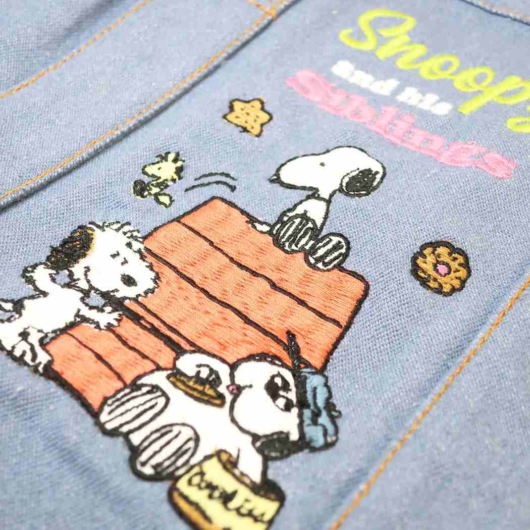 スヌーピー トートバッグ デニム染めコットン2wayバッグ IP.デリ.シシュウ.Peanuts-1K Sax ピーナッツ ルートート
