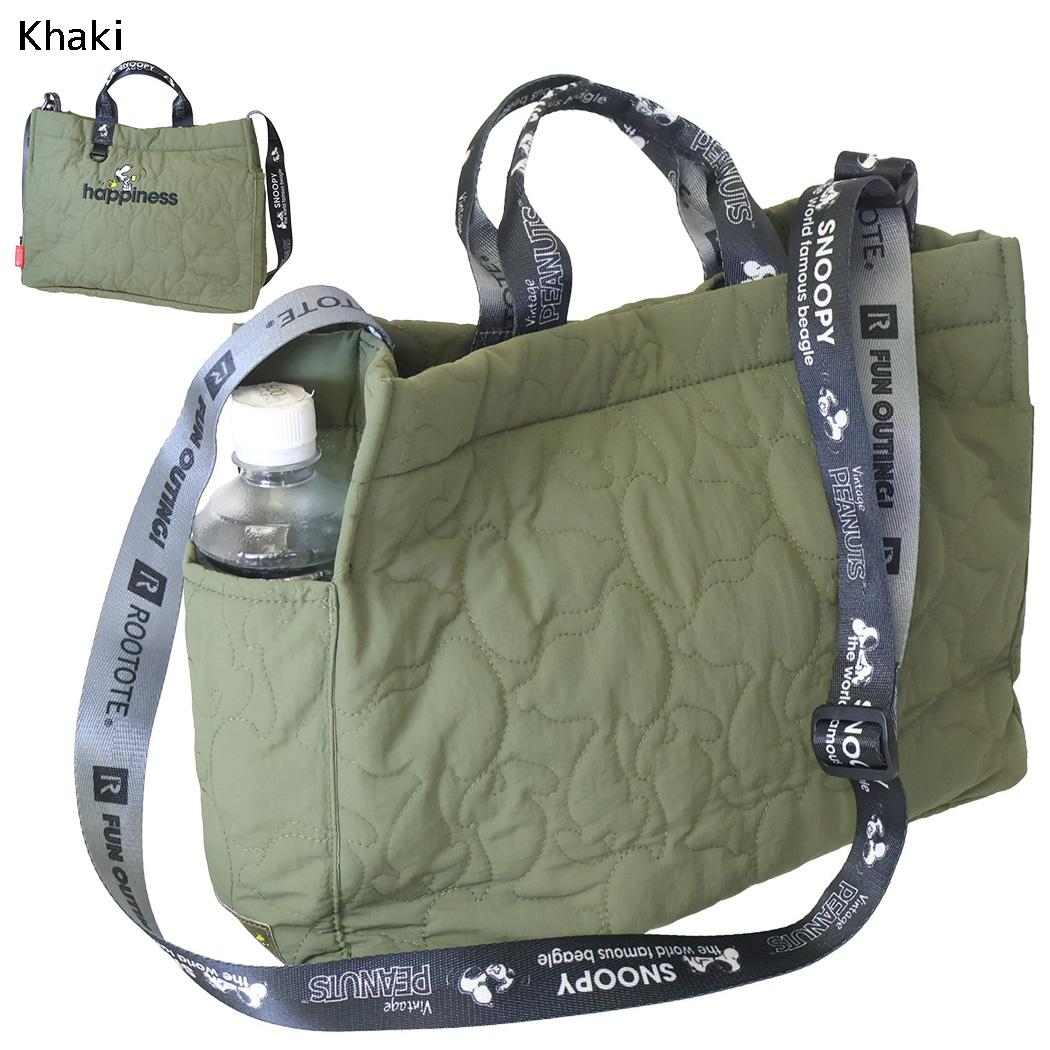 スヌーピー ショルダーバッグ MEDIUMバッグ キルティング IP.MED.キルト.Peanuts-1N Khaki ピーナッツ ルートート